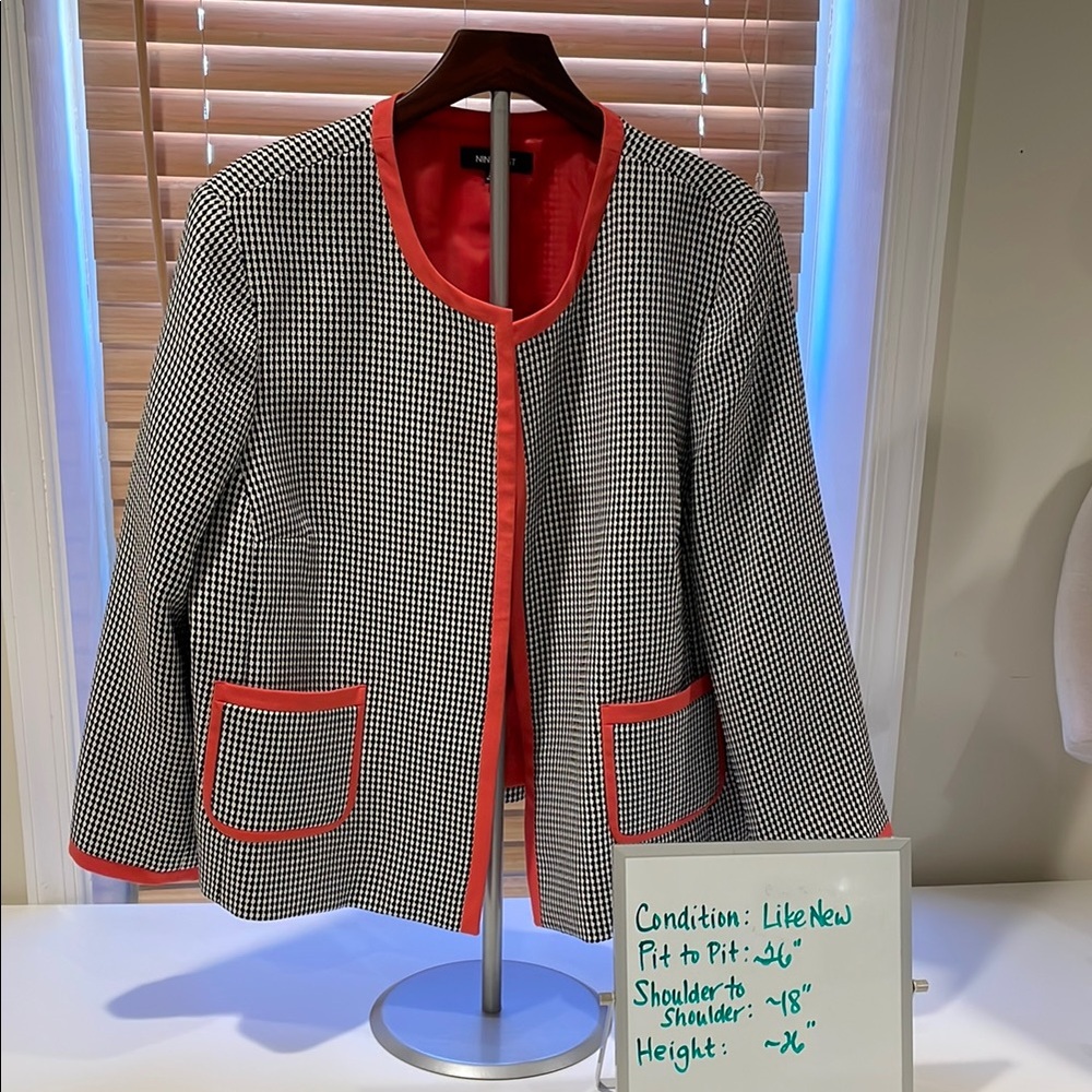 Nine West Houndstooth Blazer Coral Trim 22W 22 plus size